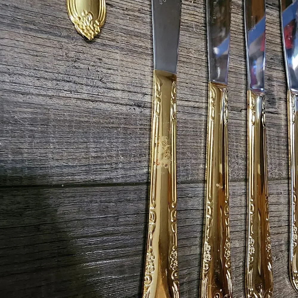 Gold Toned Flatware stainless china setting for 8 plus serving Utinsels X